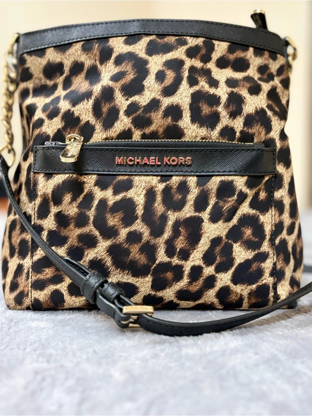 Michael Kors Leopard Print Crossbody in Black and Brown